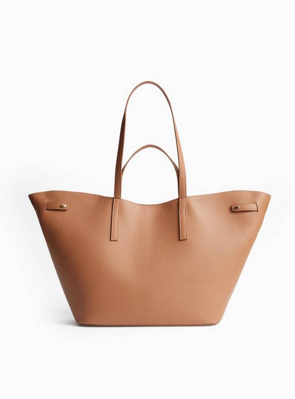 Tan Curved Faux Leather Shopper Bag One Size