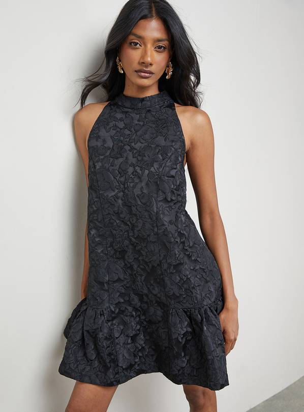 WAREHOUSE Jacquard High Neck Drop Hem Mini Dress 6