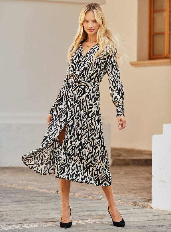 SOSANDAR Black Aztec Print Belted Shirt Dress 14