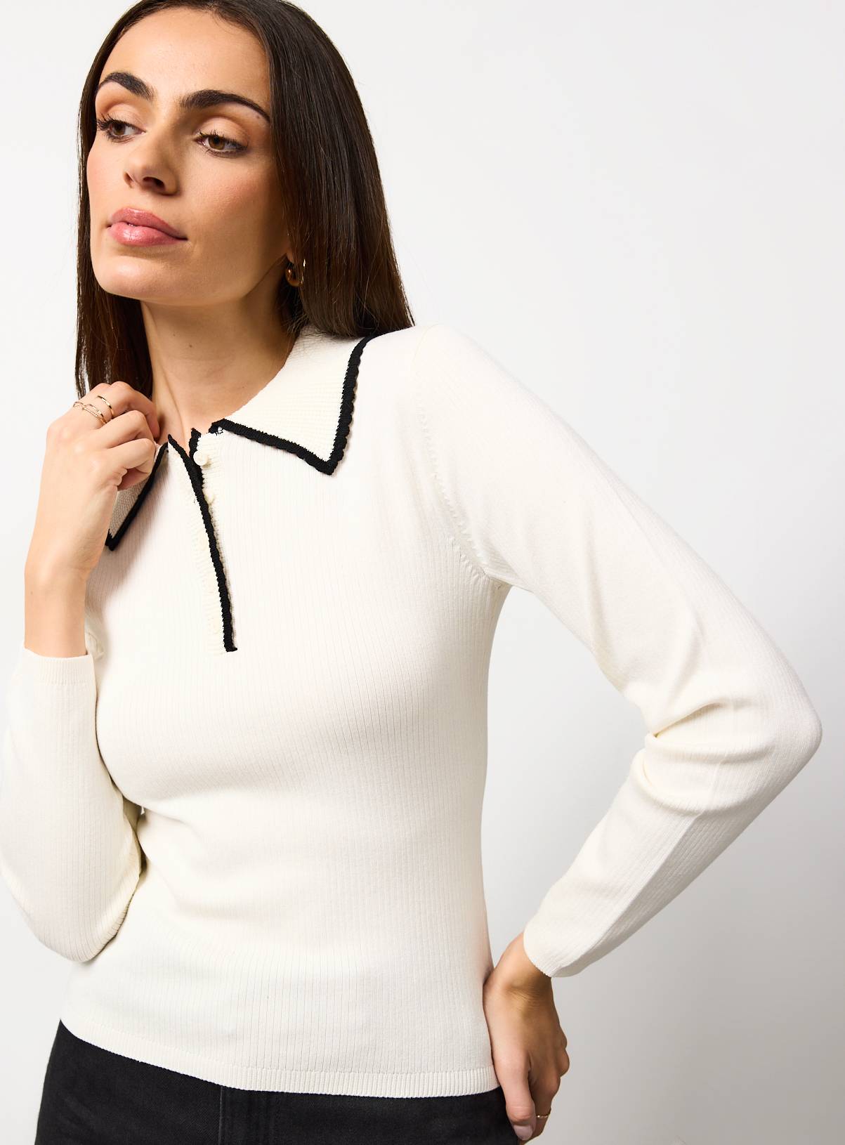 Cream Tipped Detail Collar Jumper 12 - Image 3