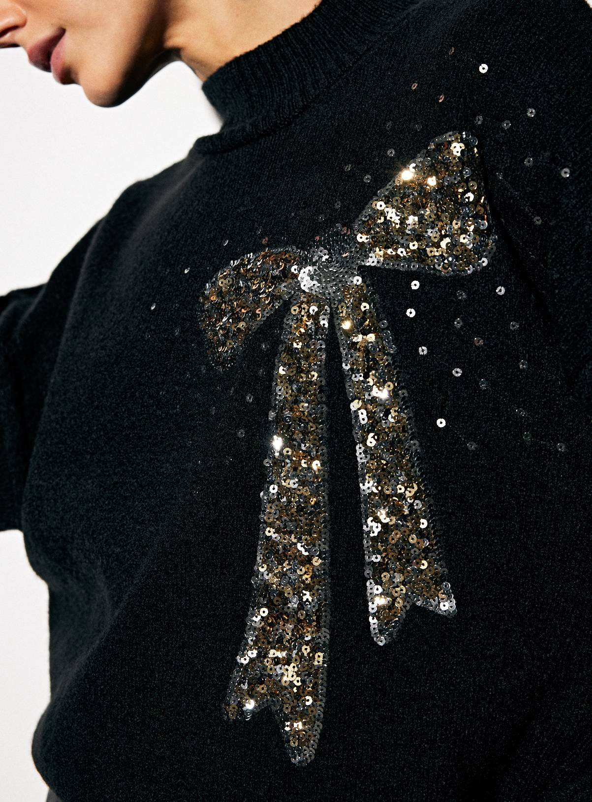 Black Scattered sequin Bow Jumper 8 - Image 3