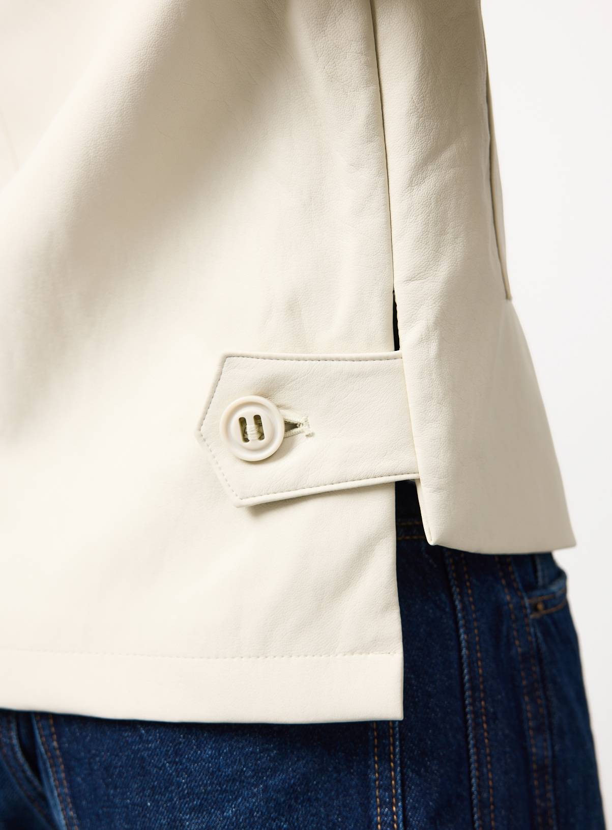 Stone PU Leather Bomber Style Collared Jacket M - Image 3