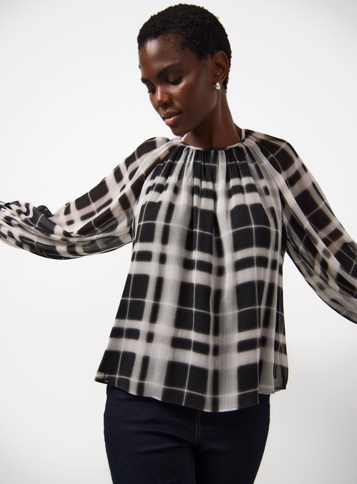 Mono Check Long Sleeve Blouse 14 - Image 1 thumbnail