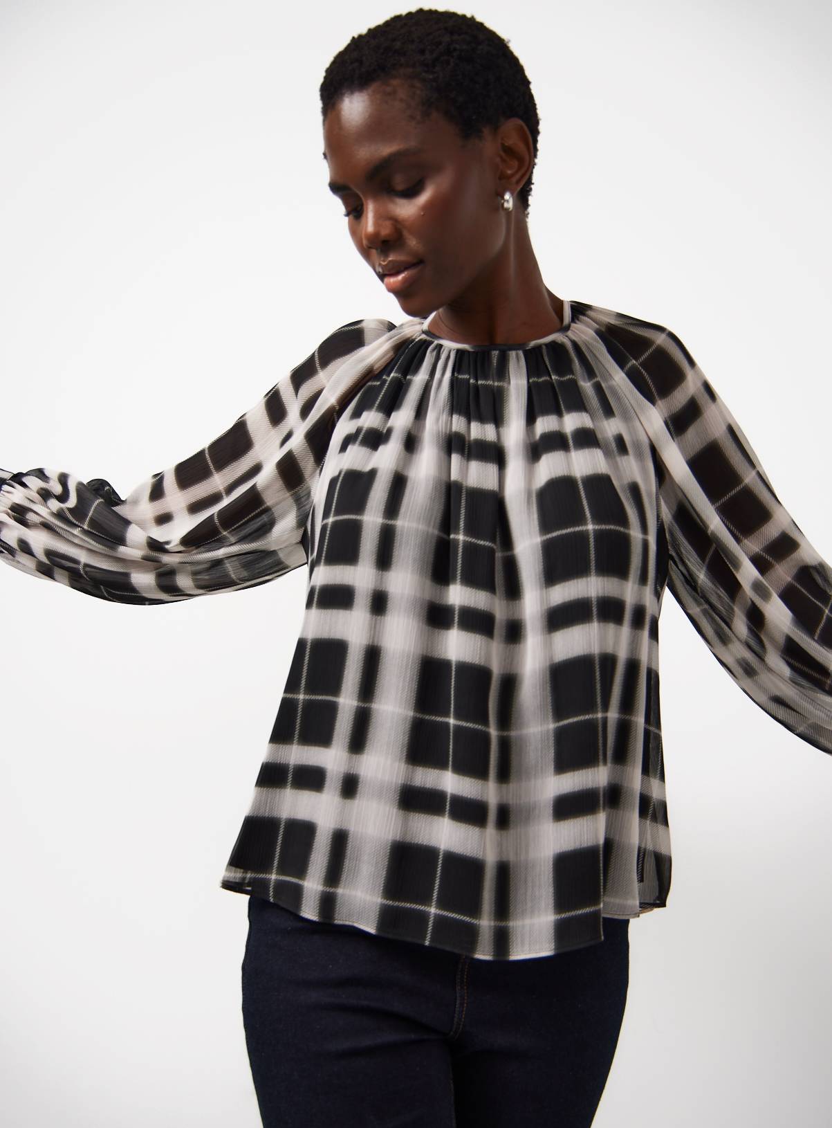 Mono Check Long Sleeve Blouse 14 - Image 1