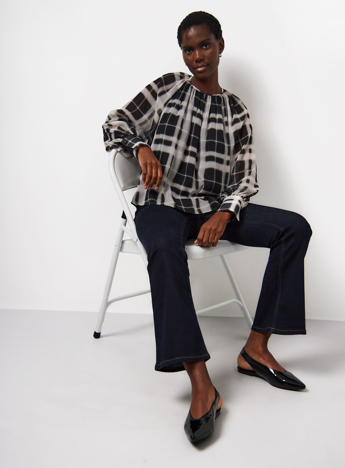 Mono Check Long Sleeve Blouse 14 - Image 2 thumbnail