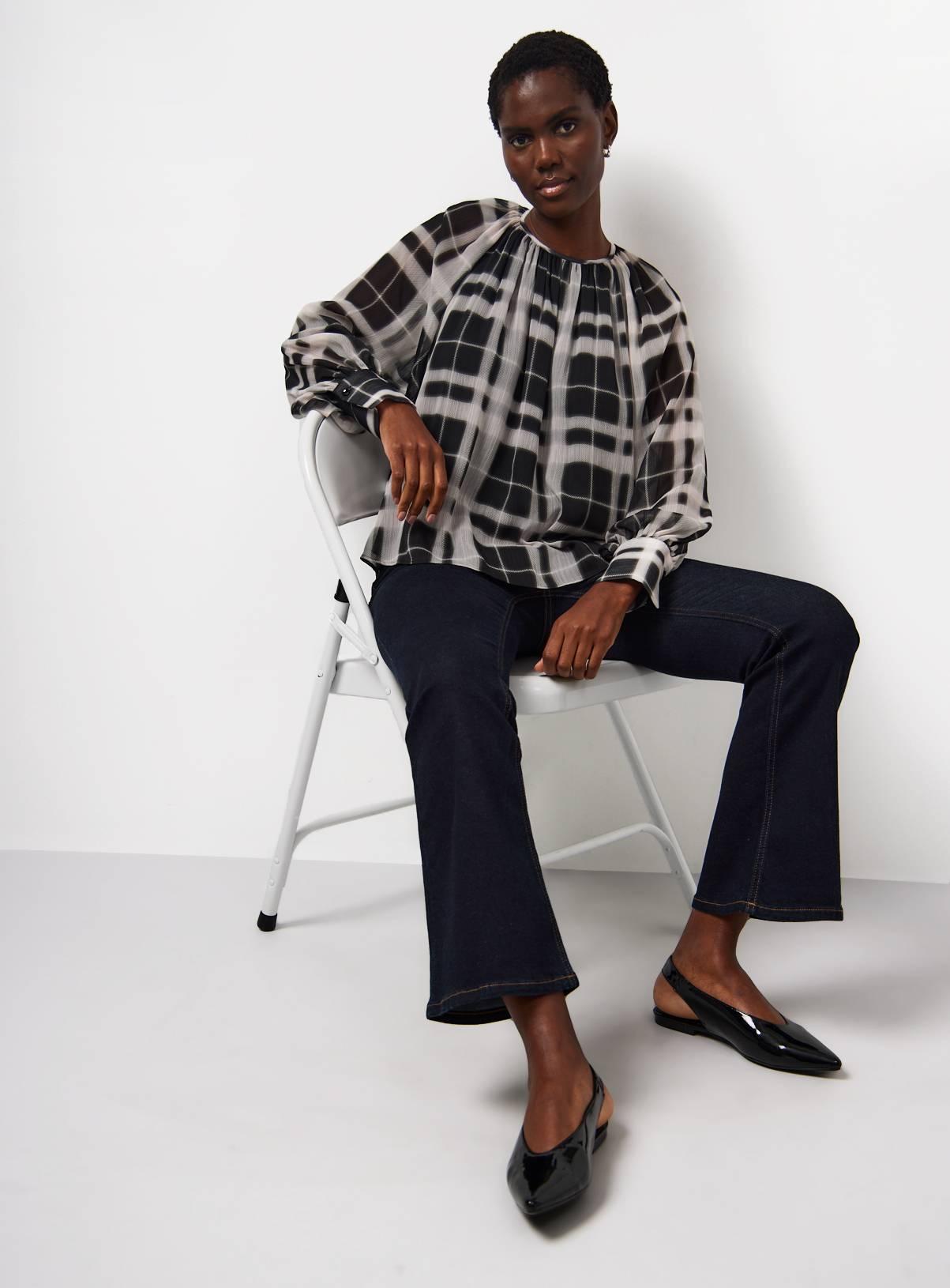 Mono Check Long Sleeve Blouse 14 - Image 2