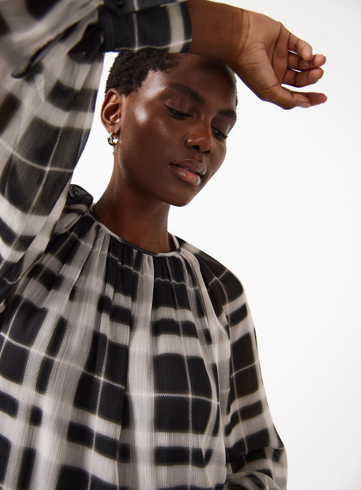 Mono Check Long Sleeve Blouse 14 - Image 3 thumbnail