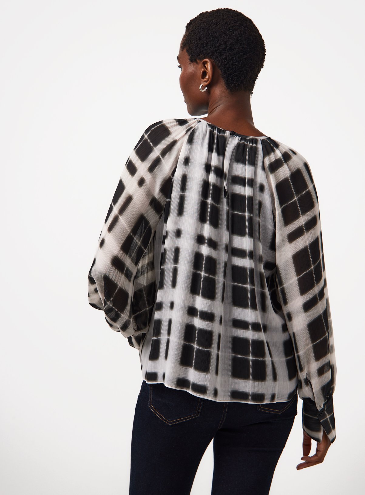 Mono Check Long Sleeve Blouse 14 - Image 4 thumbnail