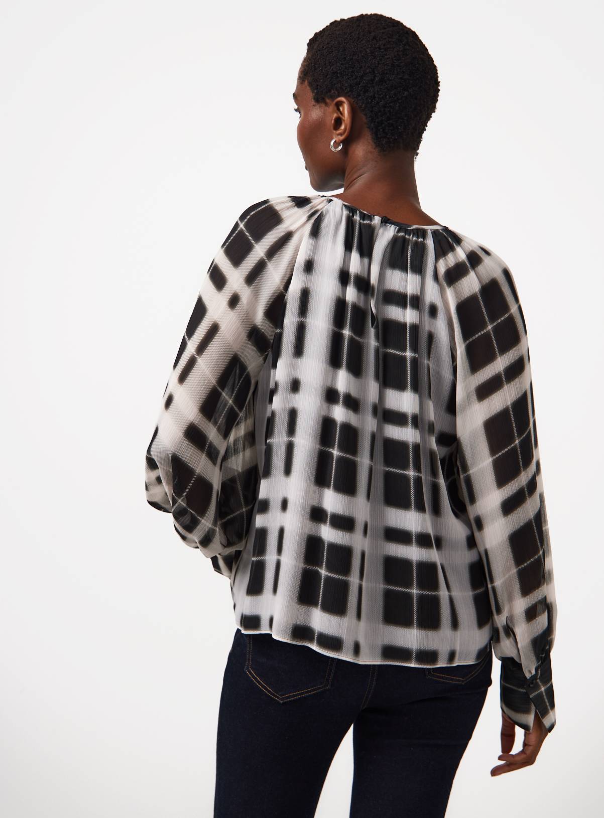 Mono Check Long Sleeve Blouse 14 - Image 4