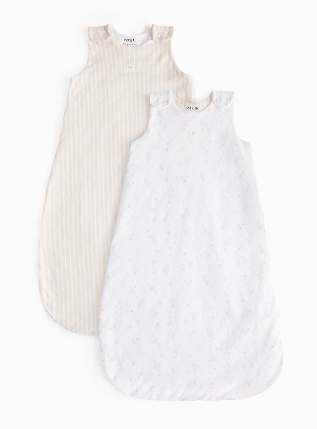 White & Beige Printed 1.5 Tog Sleeping Bags 2 Pack 12-18 months - Image 1