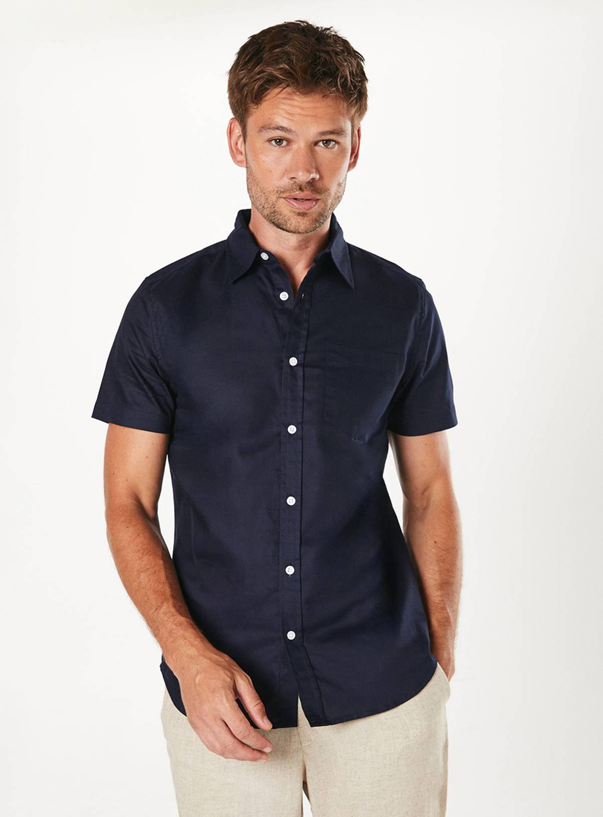 BURTON Navy Short Sleeve Oxford Shirt M - Image 1
