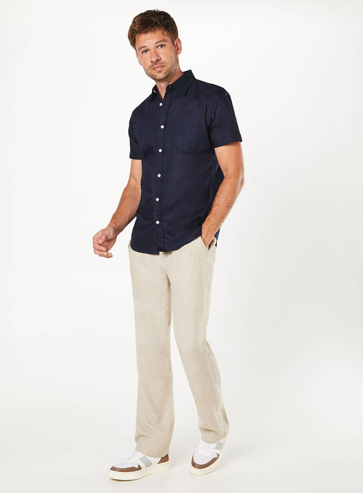 BURTON Navy Short Sleeve Oxford Shirt M - Image 5