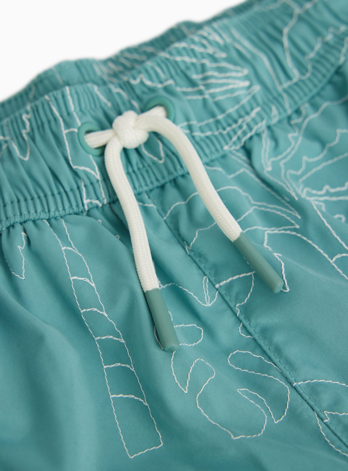 Mini Me Green Palm Tree Print Seersucker Swim Shorts 5-6 Years - Image 2 thumbnail