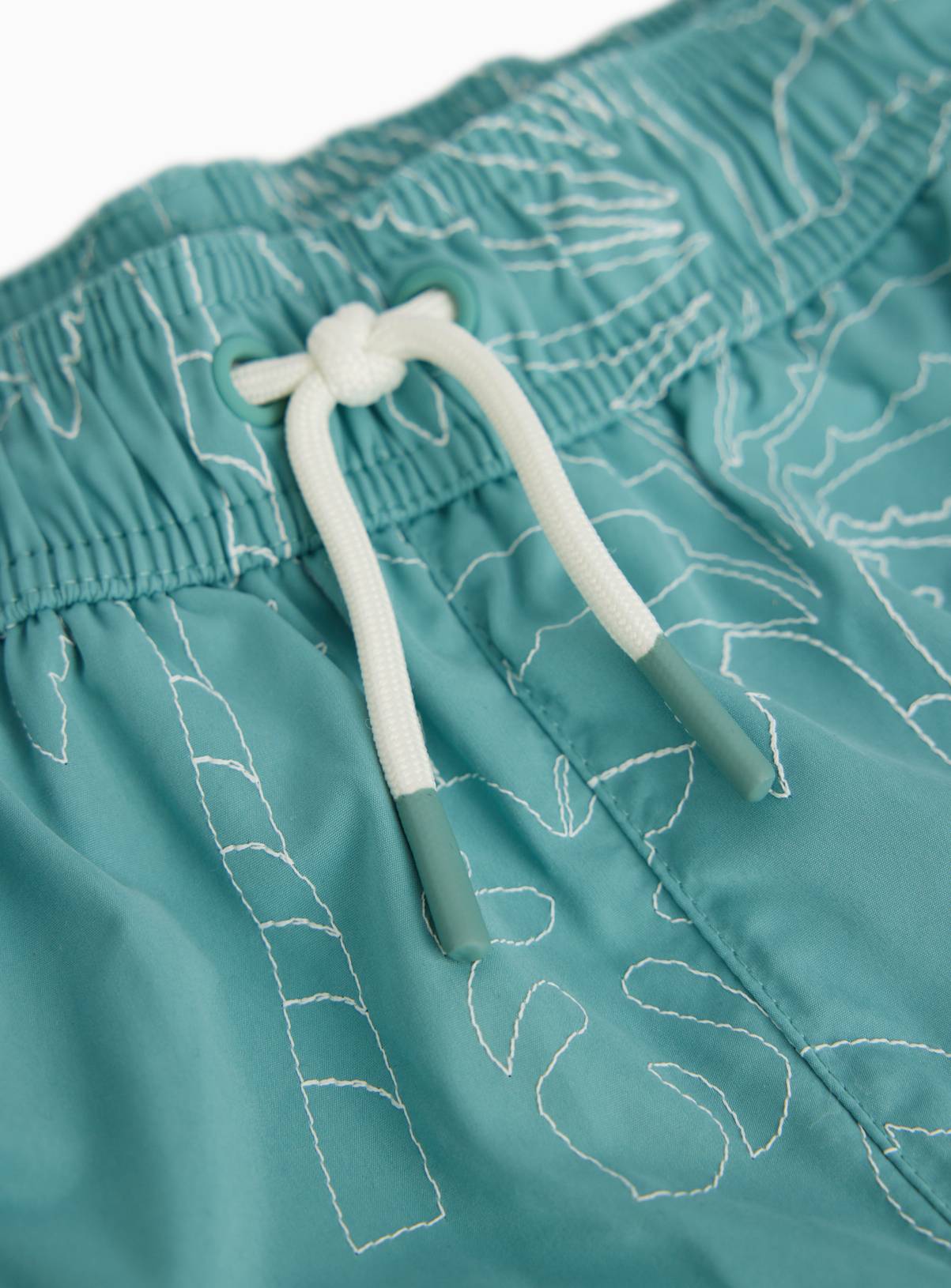 Mini Me Green Palm Tree Print Seersucker Swim Shorts 5-6 Years - Image 2