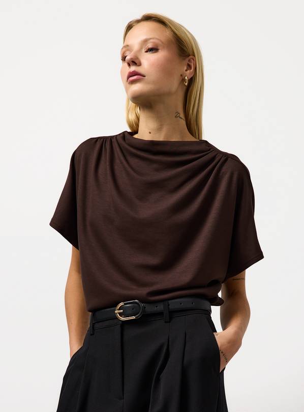 Brown High Neck Co-ord Draped Top 22