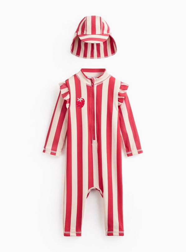 Red Stripe Strawberry Swim Set with Keppie Hat 18-24 months