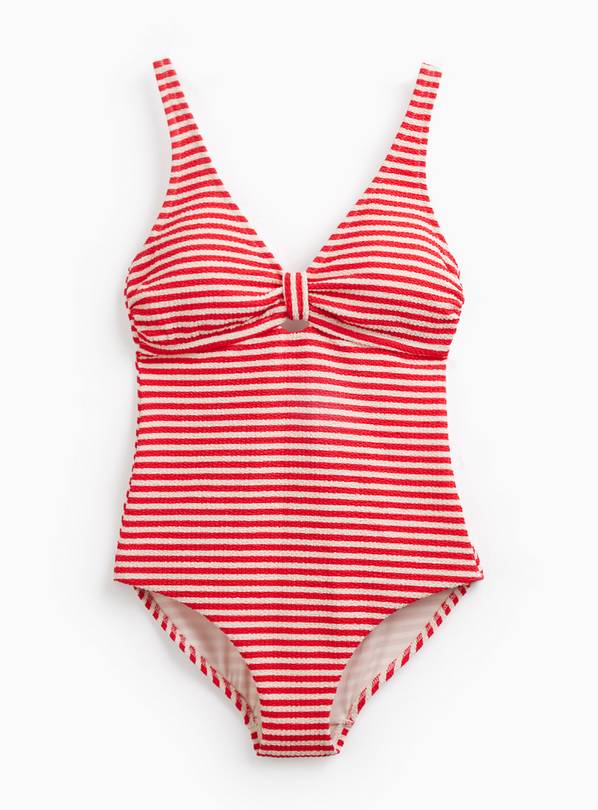 Red Stripe Textured Knot Front Swimsuit 8