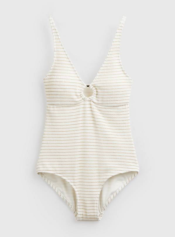 Ivory Stripe Ring Front Detail Swimsuit 16