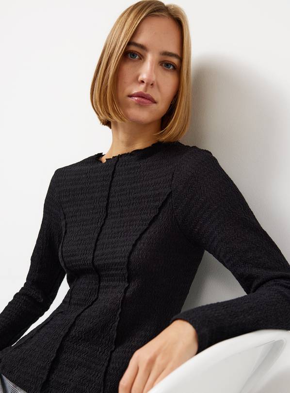 Black Textured Seam Long Sleeve Top 26