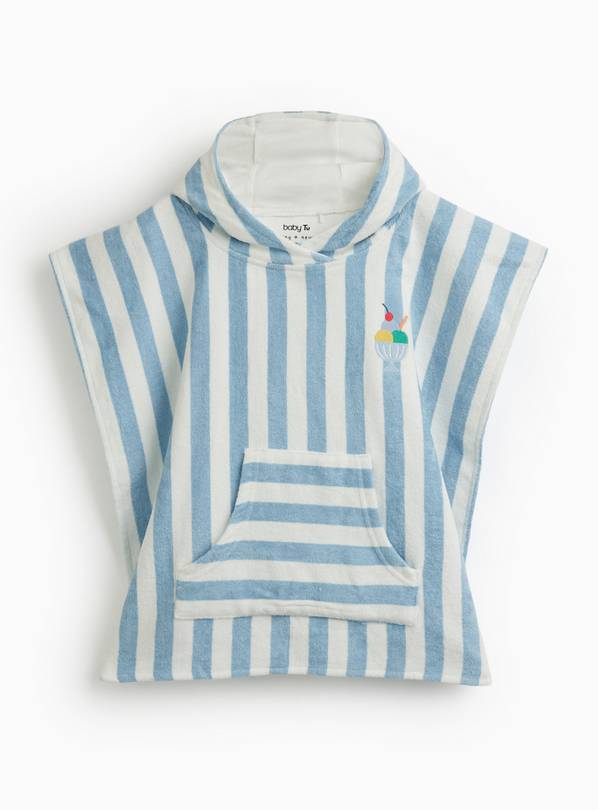 Blue Striped Ice Cream Print Poncho Hooded Towel One Size