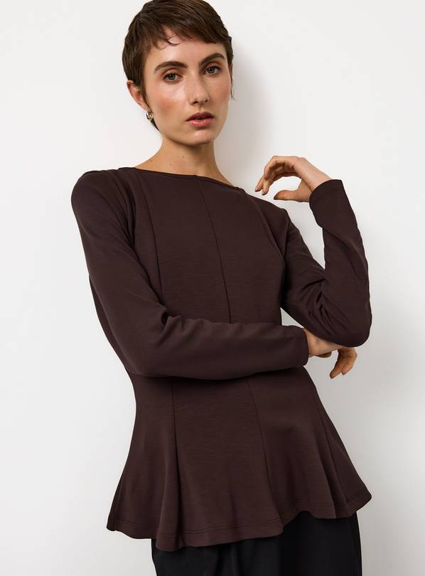 Brown Cinched Detail Peplum Hem Top 8
