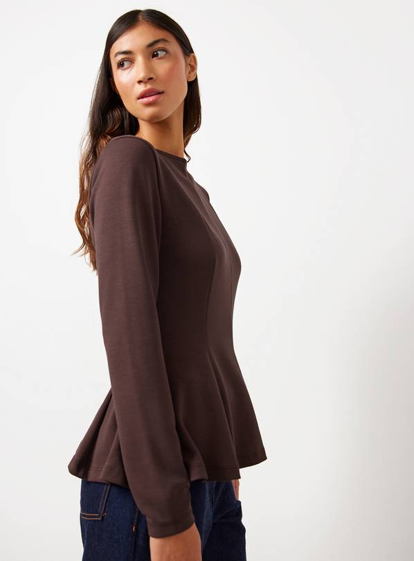 Brown Cinched Detail Peplum Hem Top 24