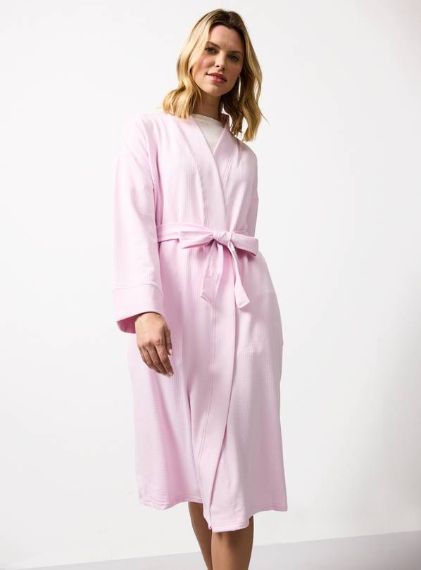 Pink Ribbed Jersey Dressing Gown L