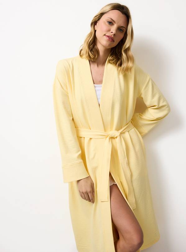 Yellow Ribbed Jersey Dressing Gown M