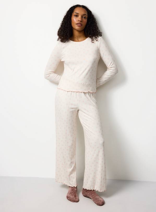 Cream Heart Print Pointelle Pyjamas XL