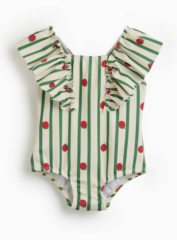 Cream Tomato Stripe Print Frill Swimsuit 6-9 months