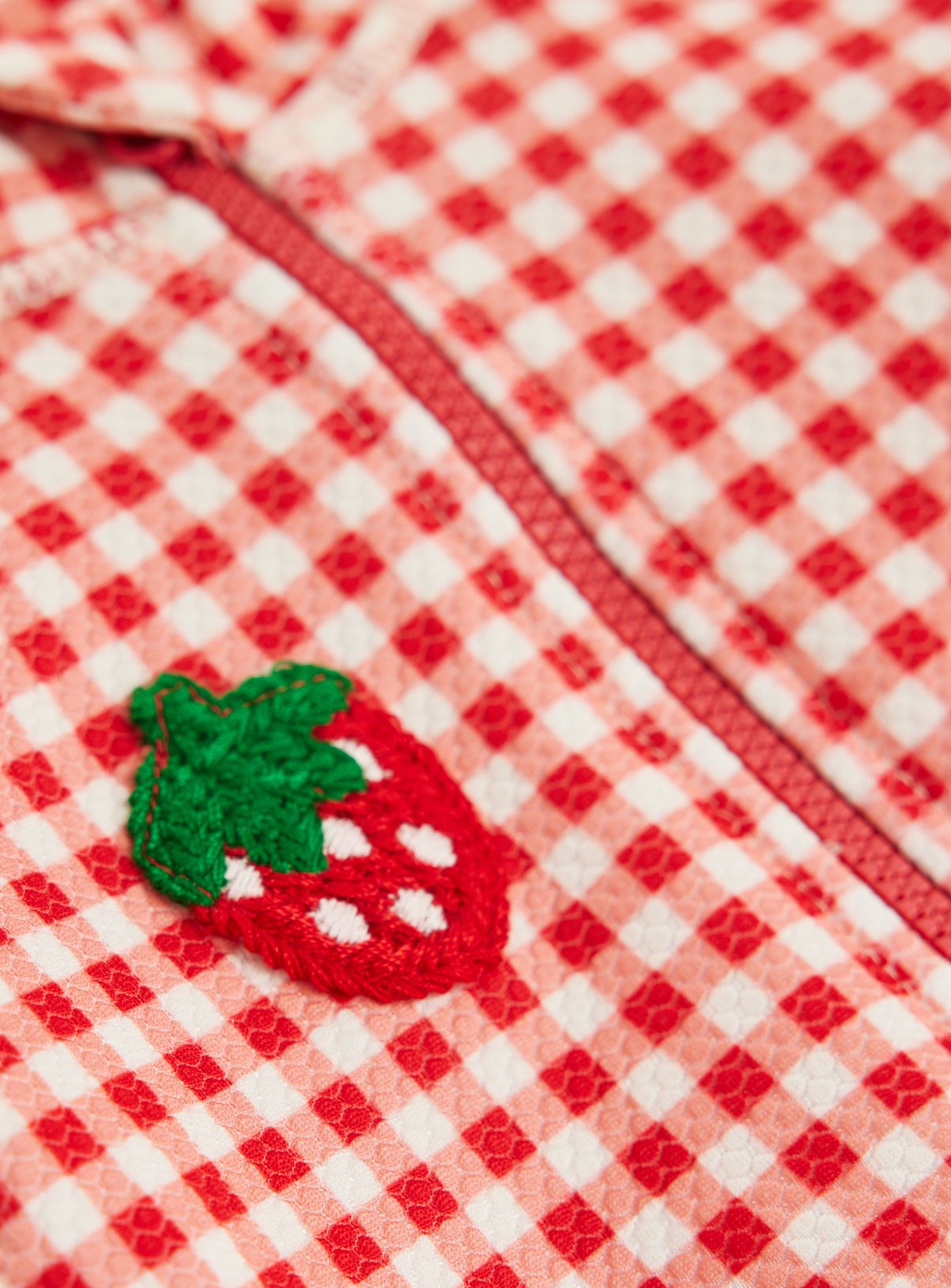 Red Strawberry Print Gingham Rash Bodysuit 6-9 months - Image 2 thumbnail