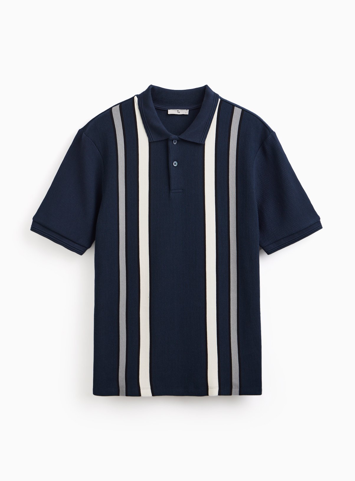 Navy Vertical Stripe Textured Polo Shirt XXXXL - Image 3 thumbnail