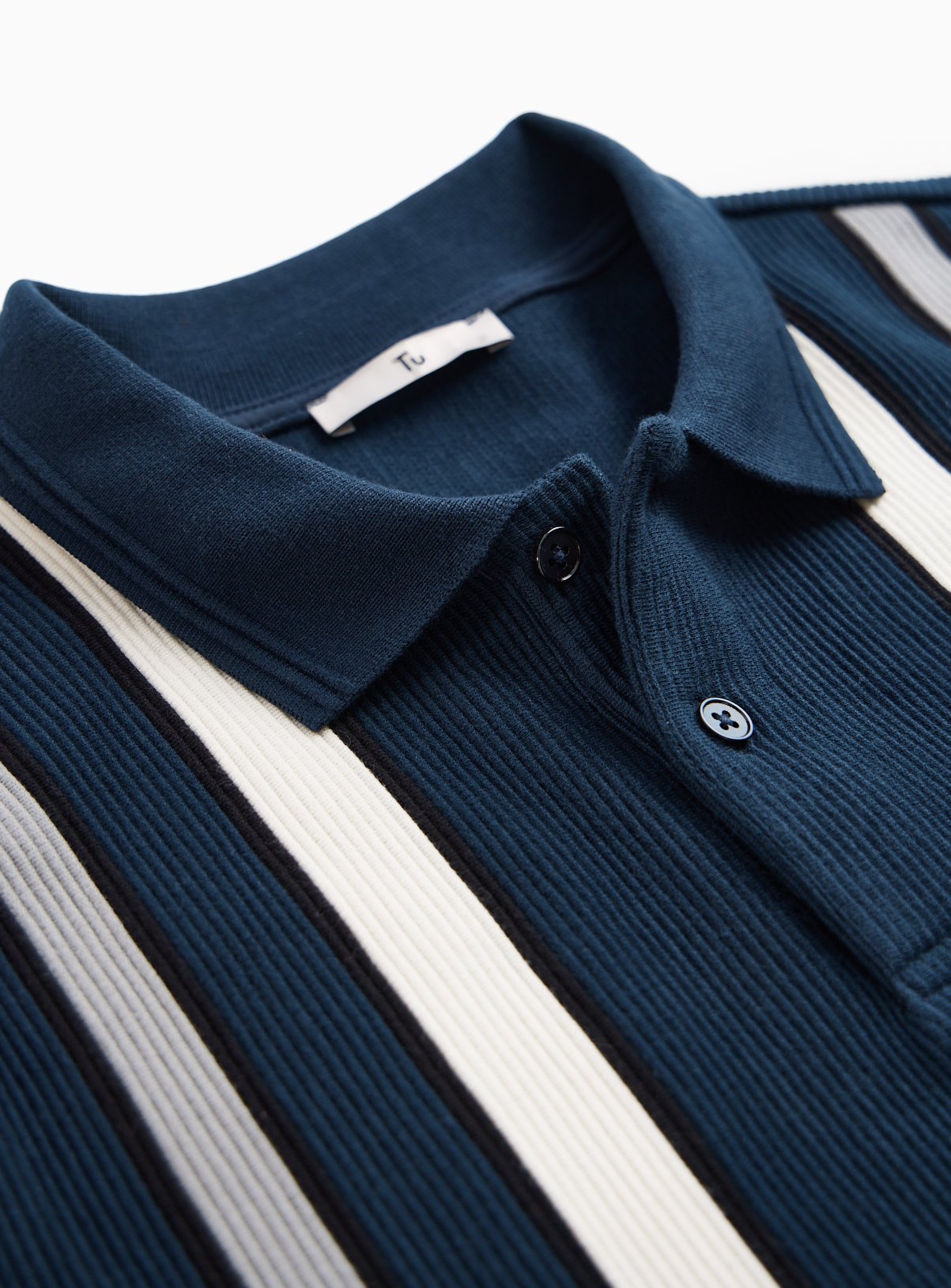 Navy Vertical Stripe Textured Polo Shirt XXXXL - Image 4 thumbnail