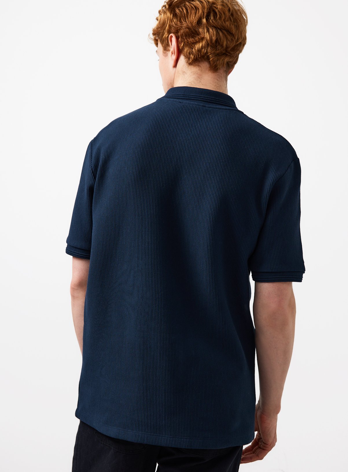 Navy Vertical Stripe Textured Polo Shirt XXXXL - Image 5 thumbnail