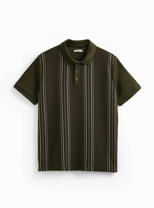 Khaki Vertical Stripe Polo Shirt XL