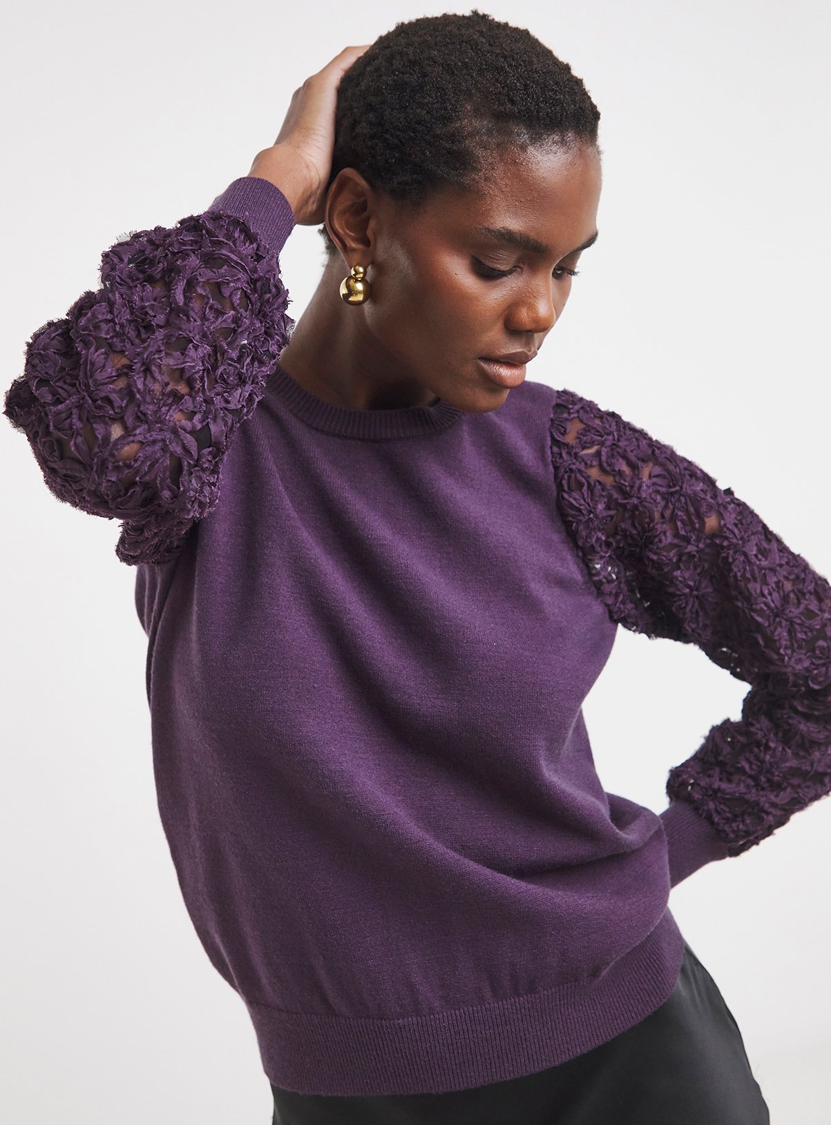 Plum JD WILLIAMS Organza Long Sleeve Jumper