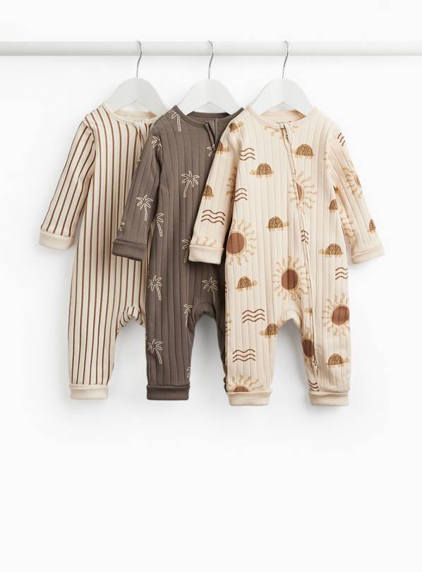 Beige Beach Print Sleepsuits 3 Pack 18-24 months