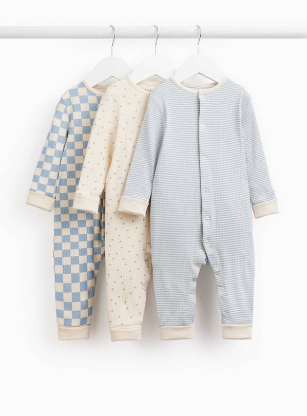 Blue Checkerboard Sleepsuits 3 Pack 12-18 months