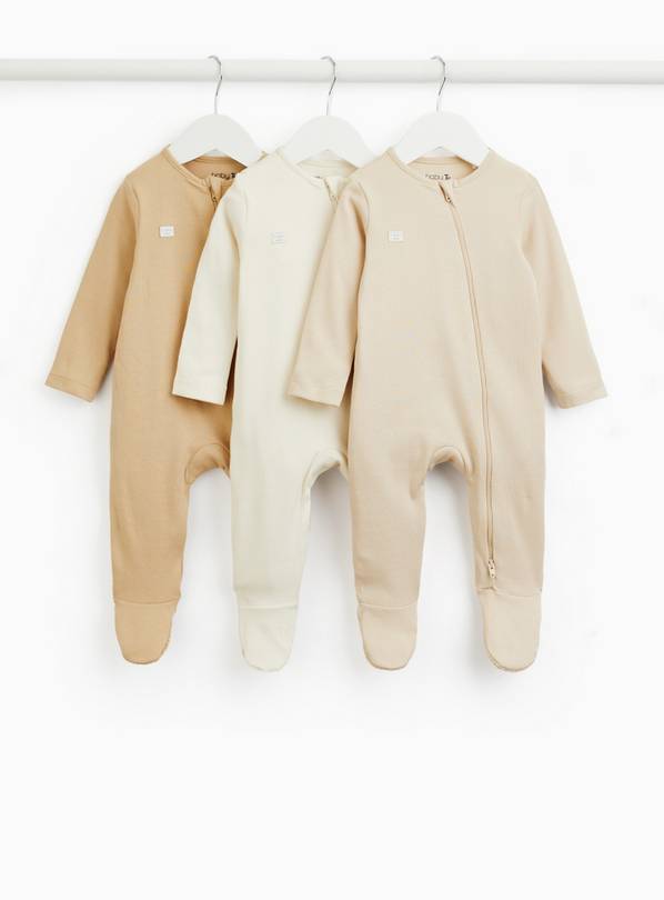 Beige Shades Ribbed Sleepsuits 3 Pack 9-12 months