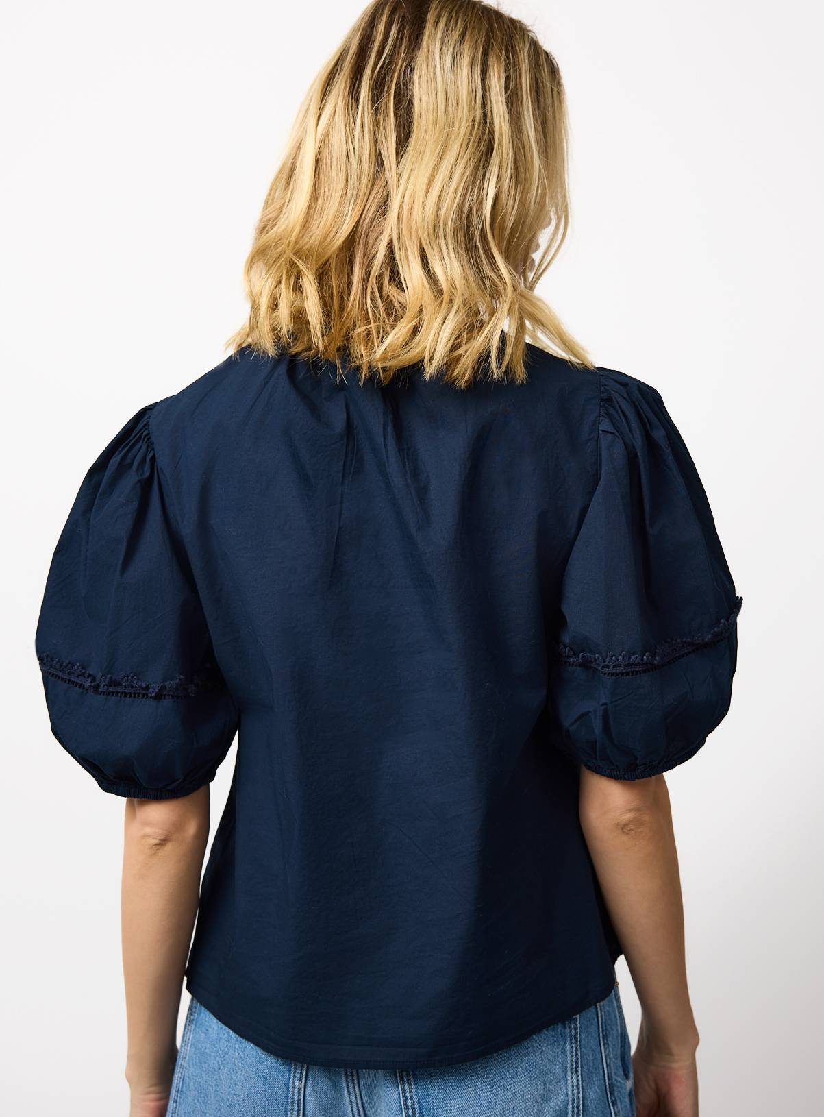 Navy Pintuck Lace Trim Blouse 22 - Image 4