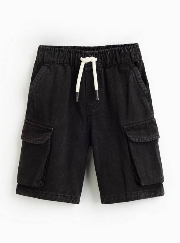 Black Denim Washed Cargo Shorts 4-5 years