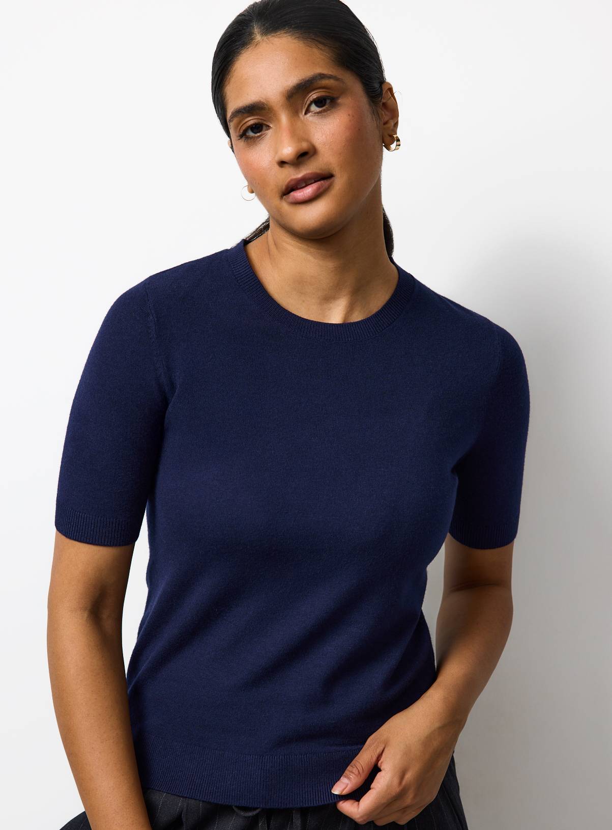 Navy Soft Touch Short Sleeve Jumper 18 - Image 1