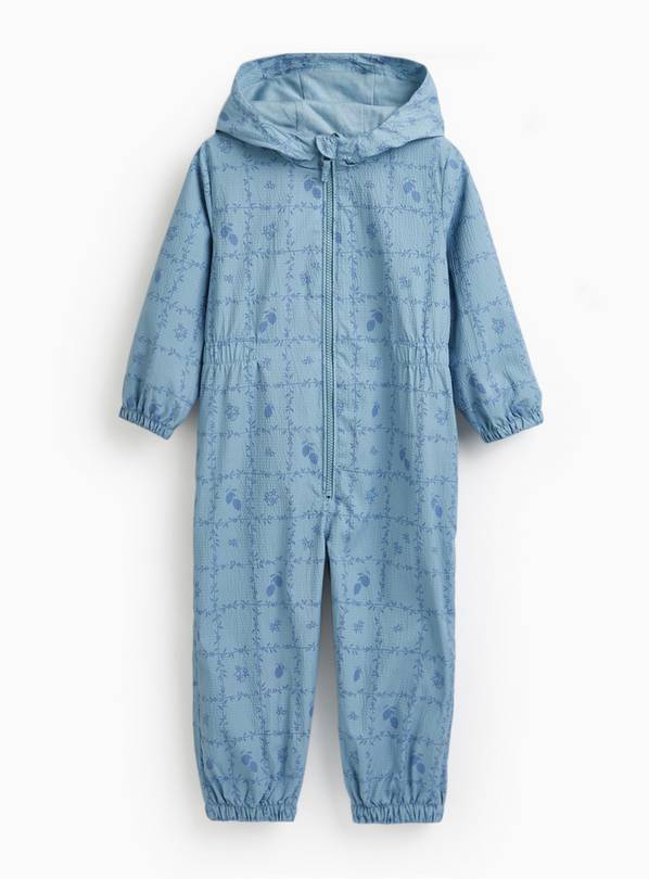 Blue Floral Print Puddlesuit 1-2 years