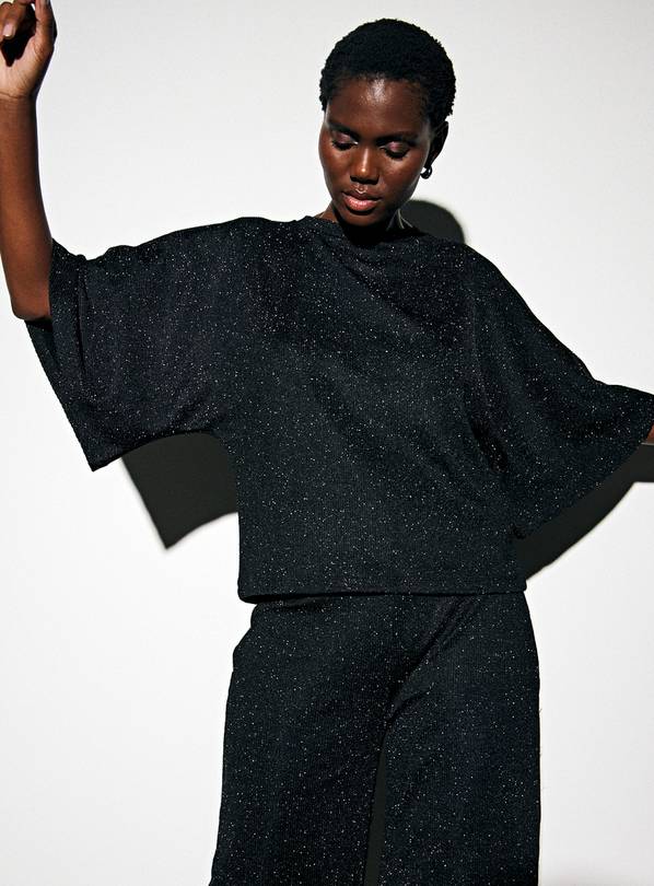 Black Shimmer Co-ord Batwing Cape Top 16