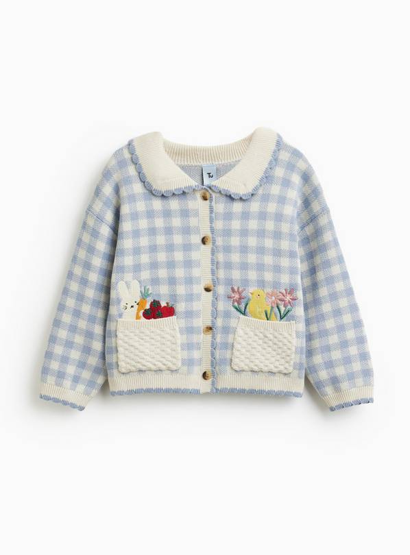 Blue Gingham Easter Print Collared Cardigan 2-3 years