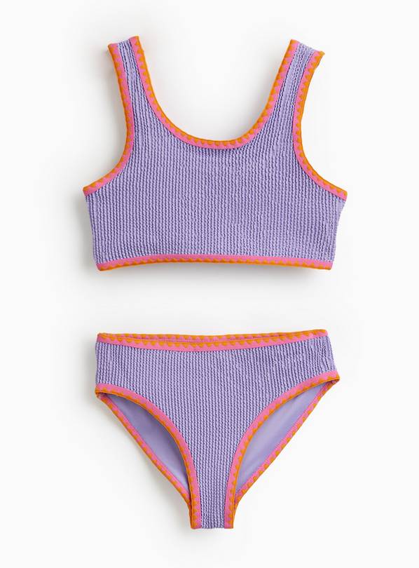 Lilac Crinkle Texture Blanket Stitch Bikini Set 4-5 Years