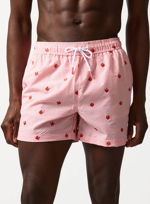 Mini Me Orange Stripe Crab Print Seersucker Swim Shorts L