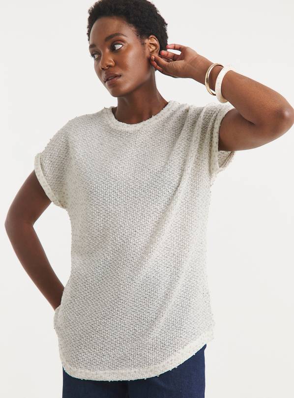 JD WILLIAMS Textured Sequin Longline Curved Hem Short Sleeve Top 16