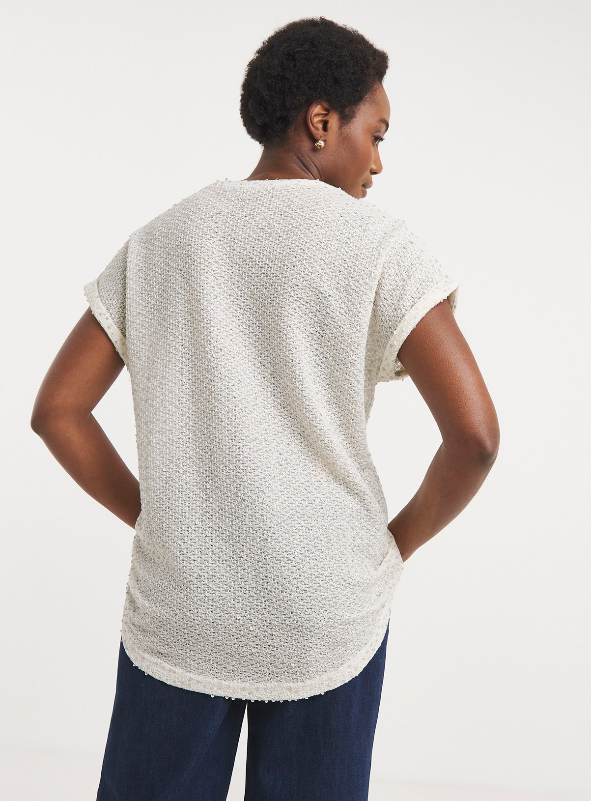 JD WILLIAMS Textured Sequin Longline Curved Hem Short Sleeve Top 16 - Image 2 thumbnail