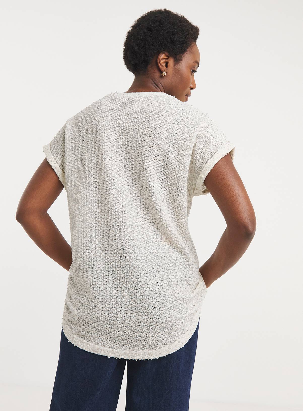 JD WILLIAMS Textured Sequin Longline Curved Hem Short Sleeve Top 16 - Image 2